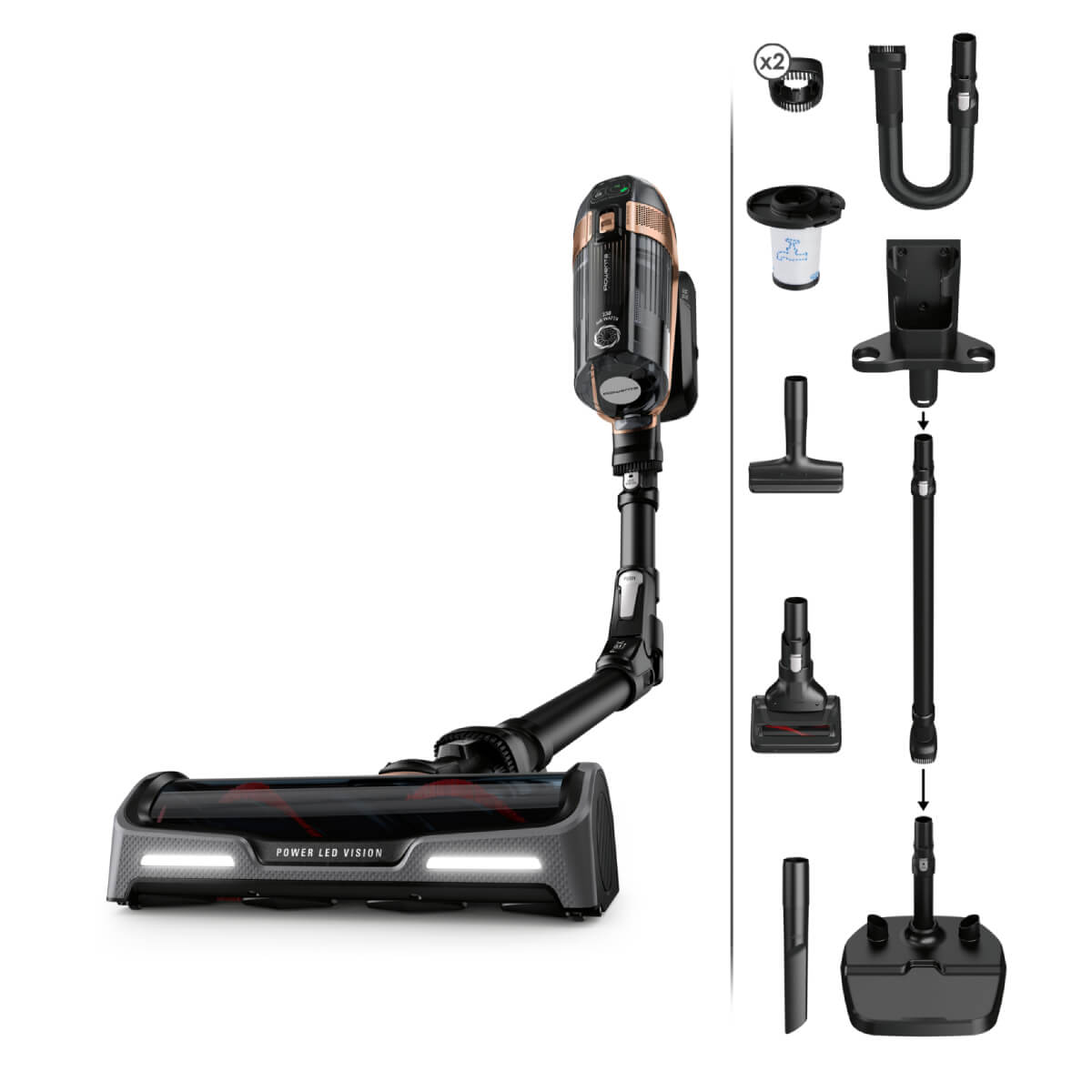 Aspirator vertical Rowenta X-Force Flex 15.60 RH99F1WO 520W Tehnologie flex display control accesorii animal care stație încărcare recipient