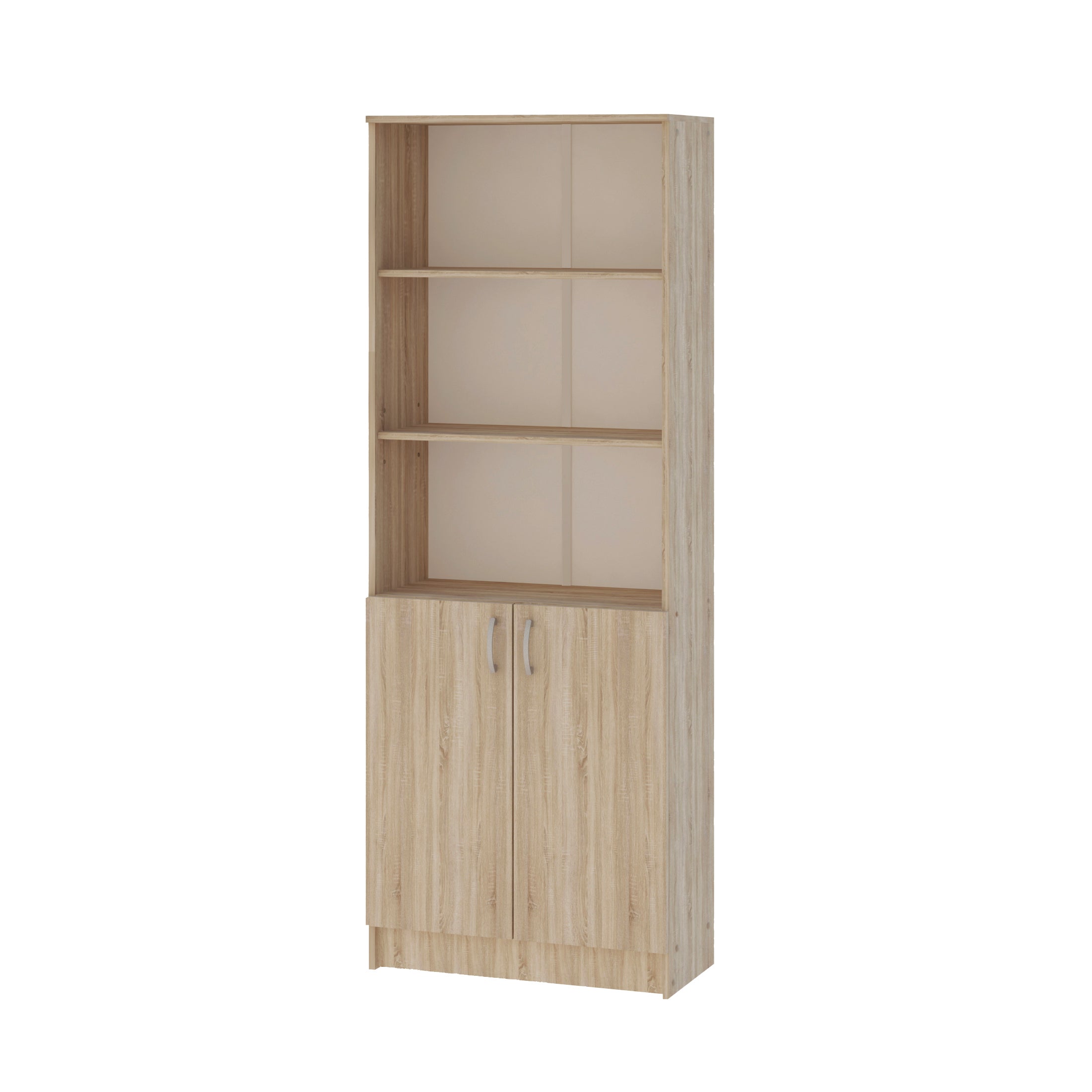 Biblioteca Flint, cu Usi Inferioare si 2 Polite, Stejar Sonoma, 70 x 32 x 196 cm