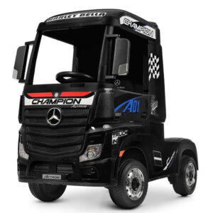 Camion electric pentru copii Mercedes ACTROS, tractiune 4×4, 180W, 12V, roti moi EVA, telecomanda, echipare Premium, negru