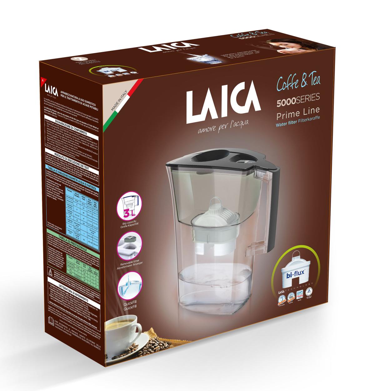 Cana filtranta de apa Laica Prime Line, formula speciala Tea & Coffee, 3 litri