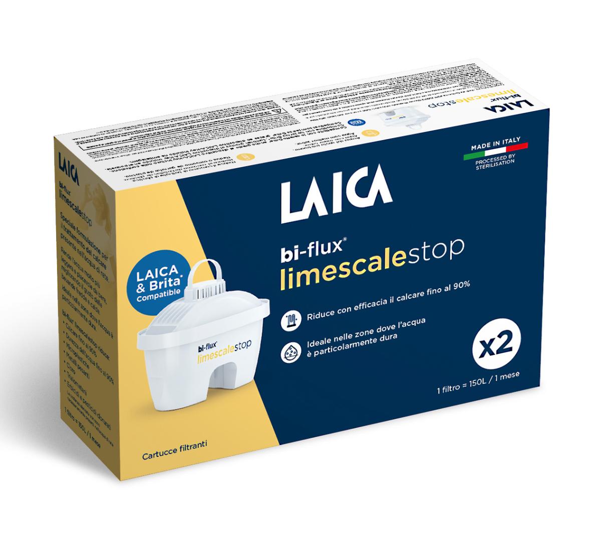 Cartuse filtrante de apa anti calcar Laica Bi-Flux Limescale STOP, pachet 2 buc., compatibil Brita