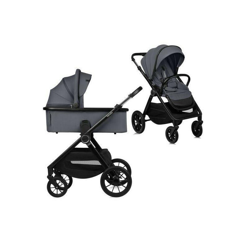 Carucior 2 in 1, Lionelo, Layla, Pana la 22 kg, Cadru aluminiu, Cu landou intarit si salteluta din spuma AirDots, Reversibil, Cu ventilatie 3D, Cu accesorii, EN1888-1, EN1888-2, EN1466, Gri
