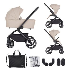 Carucior 2 in 1, Petite&Mars, Scout, Cu landou pliabil, Reversibil, Spatar si suport de picioare reglabile in 3 pozitii, Maner ajustabil, Cu accesorii, Pana la 22 kg, 0 luni+, Bej