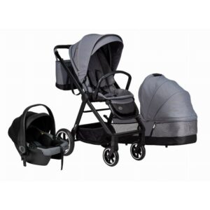 Carucior 3 in 1, FreeON, Opty, Pana la 22 kg, Cu landou, Scoica auto conform ECE R129, Parte sport cu sezut reversibil, Spatar reglabil, Cu accesorii, Grey