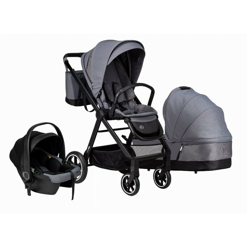 Carucior 3 in 1, FreeON, Opty, Pana la 22 kg, Cu landou, Scoica auto conform ECE R129, Parte sport cu sezut reversibil, Spatar reglabil, Cu accesorii, Grey