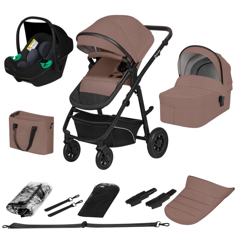 Carucior 3 in 1, Lionelo, Bianka, Transformabil, Cadru aluminiu, Cu landou si salteluta moale, Cu scoica auto, Cu multiple accesorii, Sustine 22 kg, 0 luni+, EN1466:2014+AC:2015, EN1888, Bej Taupe