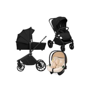 Carucior 3 in 1, Lionelo, Mika Plus, Cu scoica auto Bej testata ADAC, Reversibil, Cu sistem de ventilatie 3D, Cu accesorii, Pana la 22 kg, EN1888-1 EN1888-2 EN1466 ECE R129, Negru