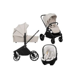 Carucior 3 in 1, Lionelo, Mika Plus, Cu scoica auto Moxie Bej, Reversibil, Cu sistem de ventilatie 3D, Cu accesorii, Pana la 22 kg, EN1888-1 EN1888-2 EN1466 ECE R129, Bej