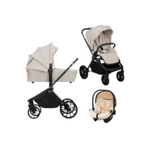 Carucior 3 in 1, Lionelo, Mika Plus, Cu scoica auto Bej testata ADAC, Reversibil, Cu sistem de ventilatie 3D, Cu accesorii, Pana la 22 kg, EN1888-1 EN1888-2 EN1466 ECE R129, Bej