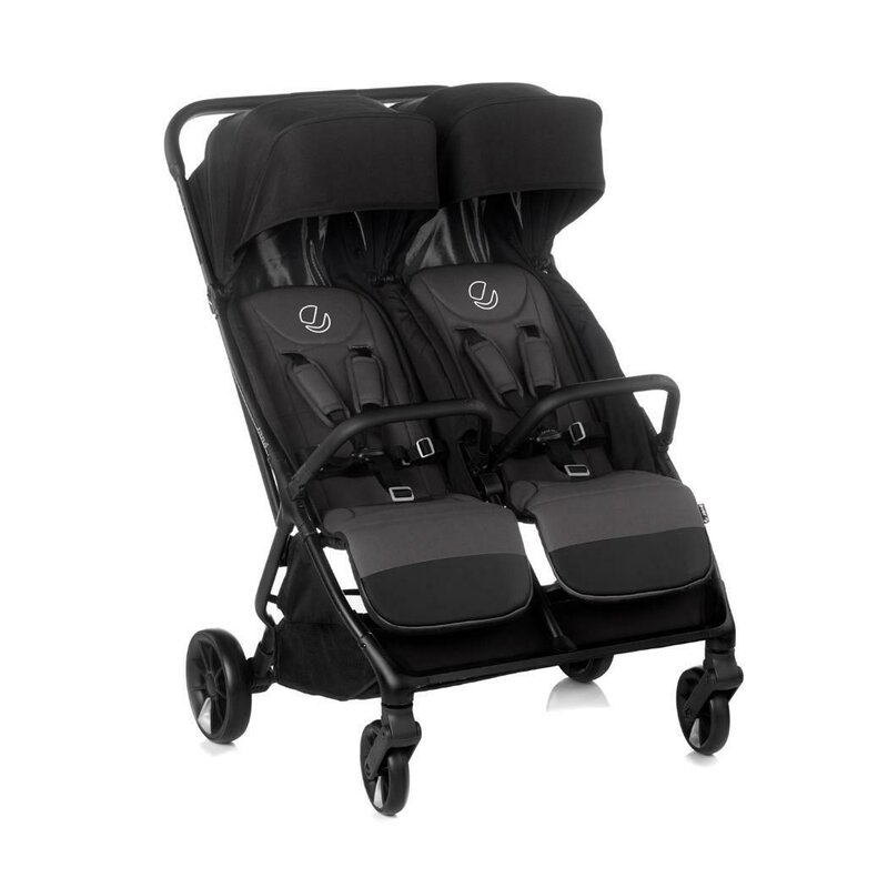 Carucior gemeni pliabil Twinside, Jane, Pliere rapida cu o mana, De la nastere pana la 22 Kg, Cu huse pentru ploaie, Spatare independente, Cu suspensii, Conform cu EN 1888-2:2018+A1:2023, Coal