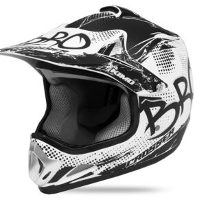 Casca de protectie pentru copii BRO Kimo Cross cu ventilatie si vizor reglabil, alba