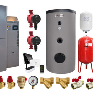 Pachet premium Centrala pe peleti Fornello Slimpel Automatic 40 kw, boiler, termostat control de la distanta, pompe electronice, vas expansiune termic si sanitar, vana deviatoare 3 cai, cos inox si fitiguri de baza