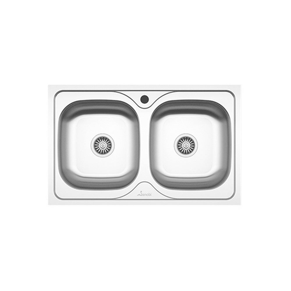 Chiuveta Sanobi, 2 Cuve universale, Inox lucios, pe blat, 80 x 50 cm