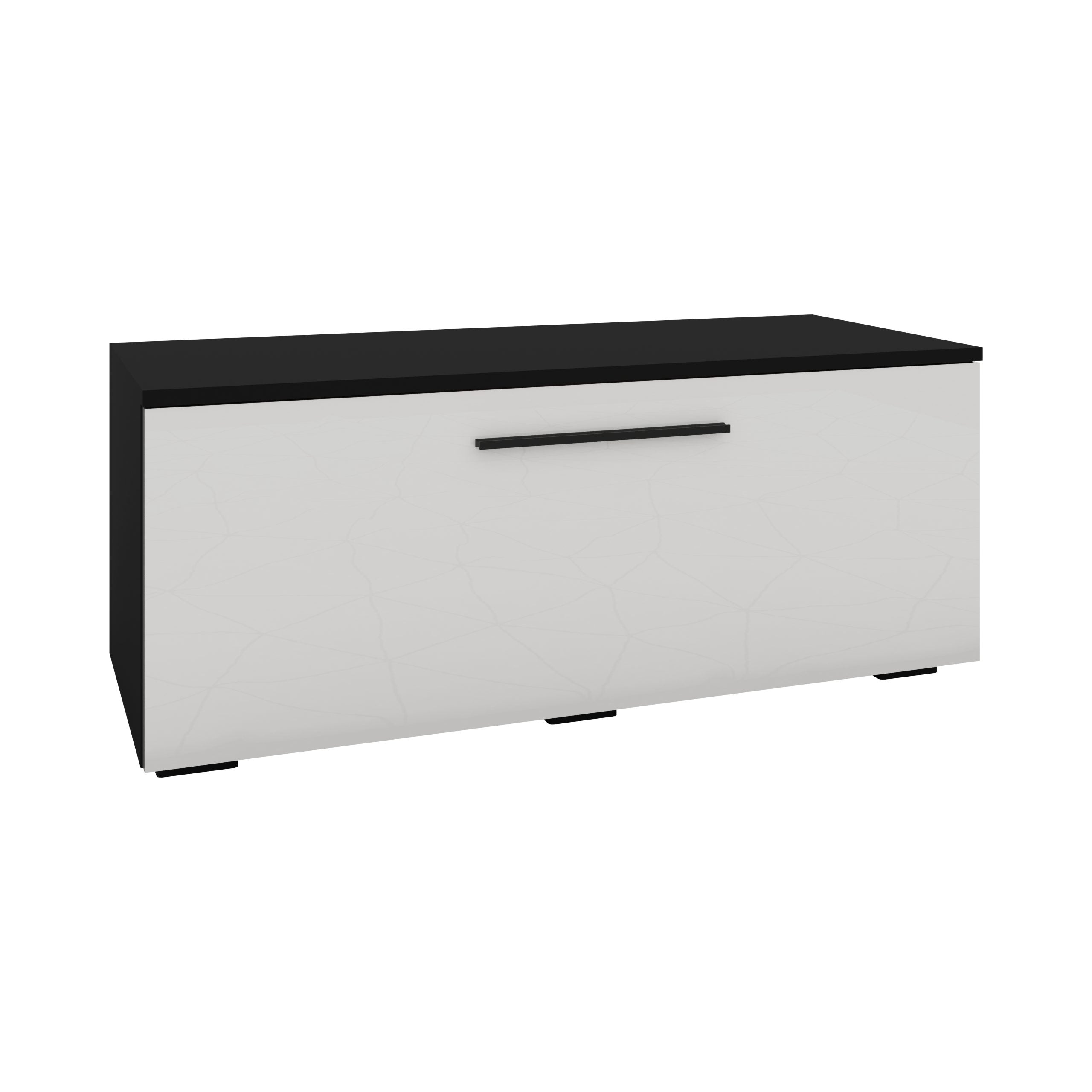 Comoda Kos, O Usa, Negru/Alb Lucios, MDF, 95 x 40 x 39 cm