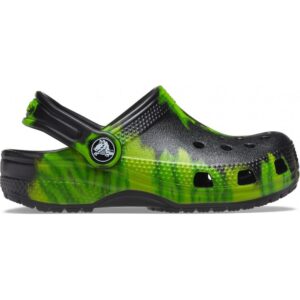 Saboți Crocs Kids’ Classic Tie-Dye Graphic Clog Negru – Black/Lime Punch