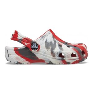 Saboți Crocs Kids’ Classic Marbled Clog Roșu – Flame/White