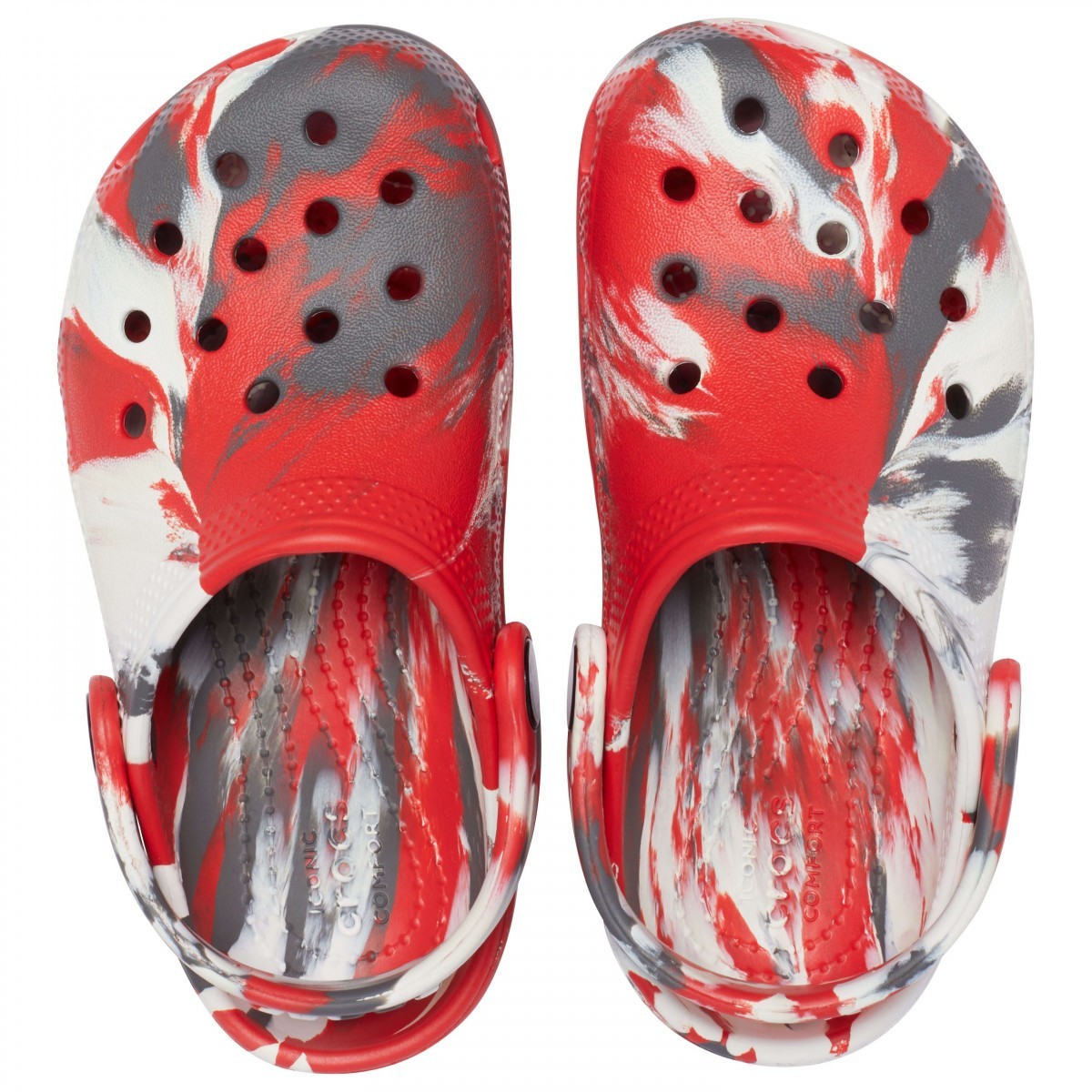 Saboți Crocs Kids' Classic Marbled Clog Roșu - Flame/White - Image 4