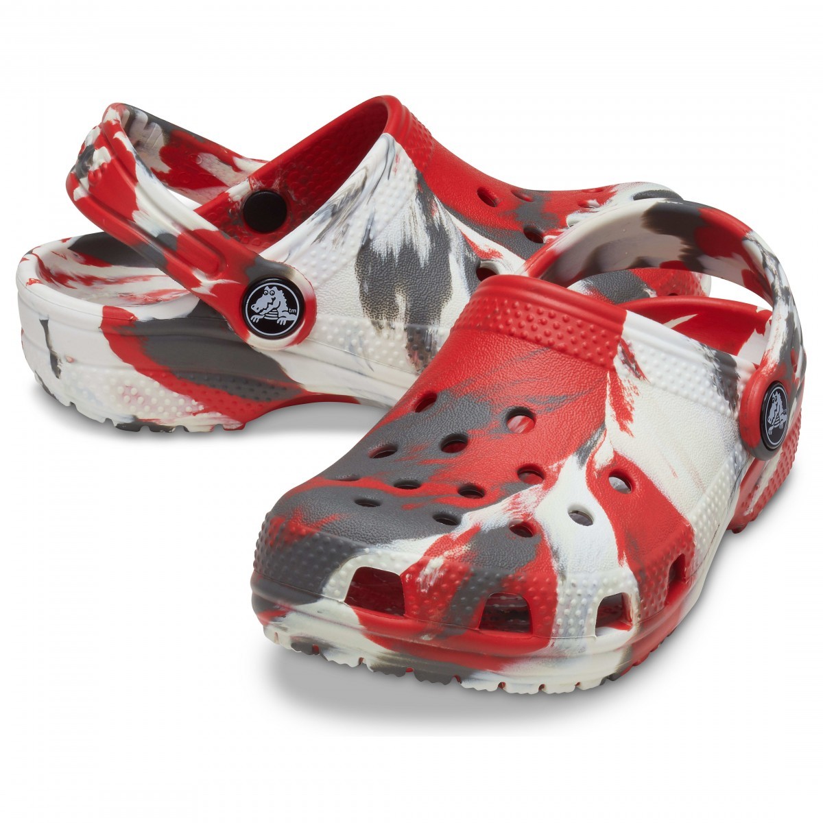 Saboți Crocs Kids' Classic Marbled Clog Roșu - Flame/White - Image 6