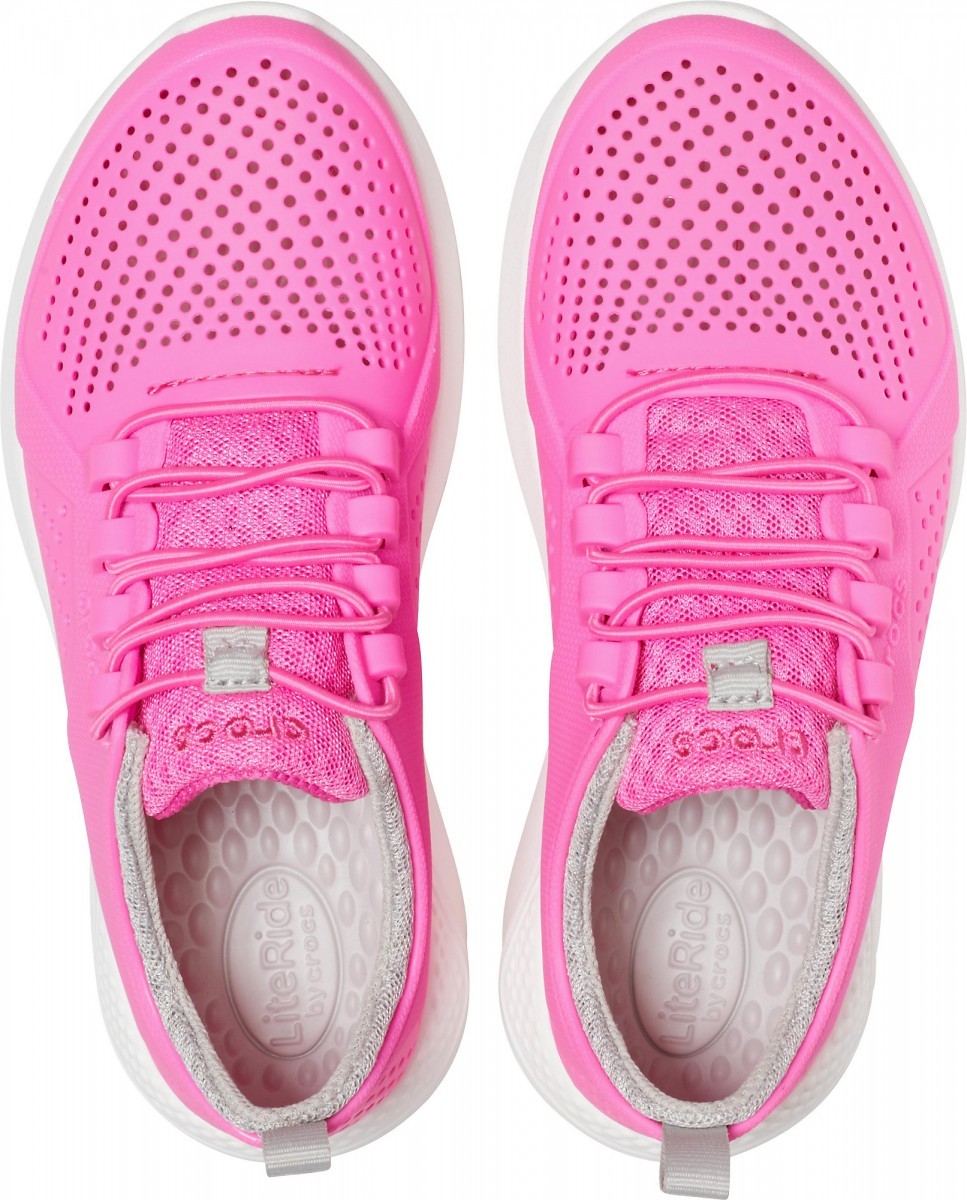 Pantofi Crocs Kids' LiteRide Pacer Roz - Electric Pink/White - Image 3