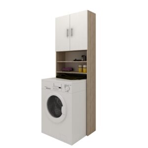 Dulap Masina de Spalat Fyn, Stejar Sonoma/Alb, 65 x 27 x 190 cm