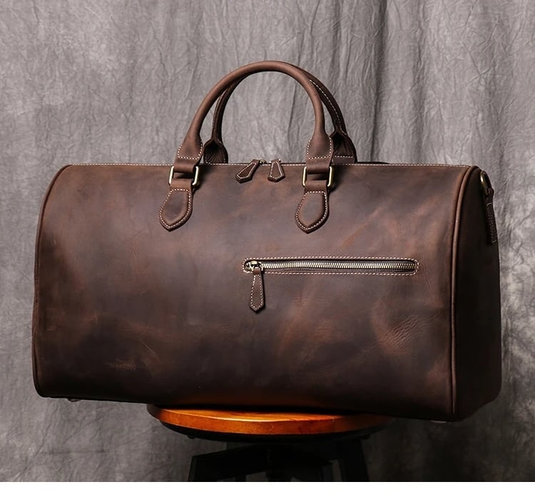 Geanta de calatorie unisex, Evren GT3302, piele naturala, Maro inchis