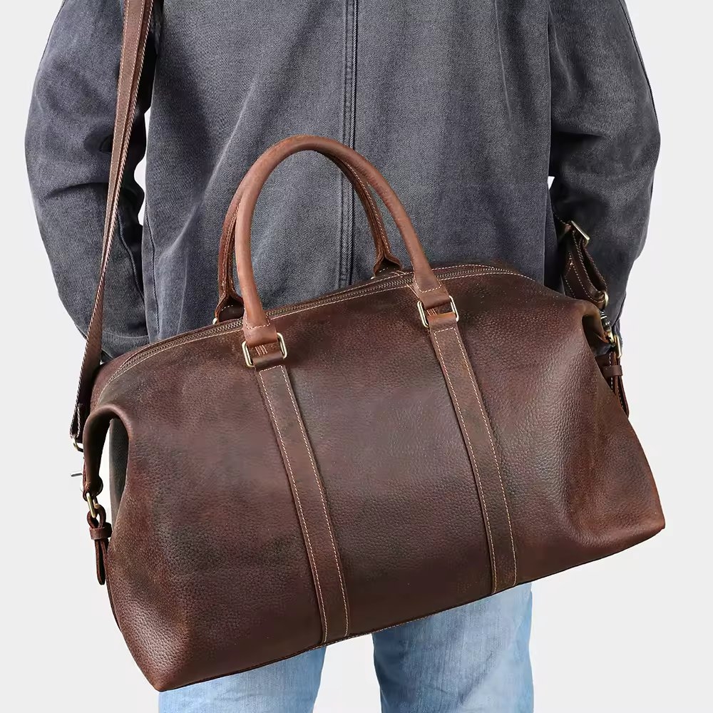 Geanta de calatorie unisex, Faelan GT3288, piele naturala, Maro - Image 4