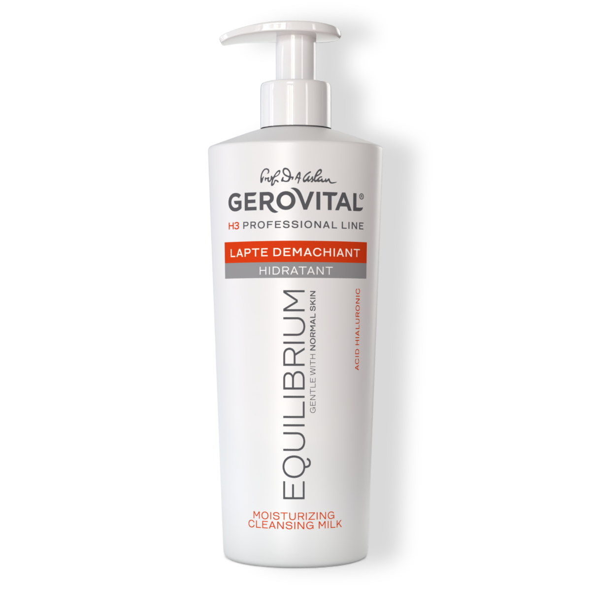 Lapte Demachiant Hidratant Cu Acid Hialuronic și Vitamina E Pentru Ten Normal, Gerovital H3 Equilibrium, 500 Ml