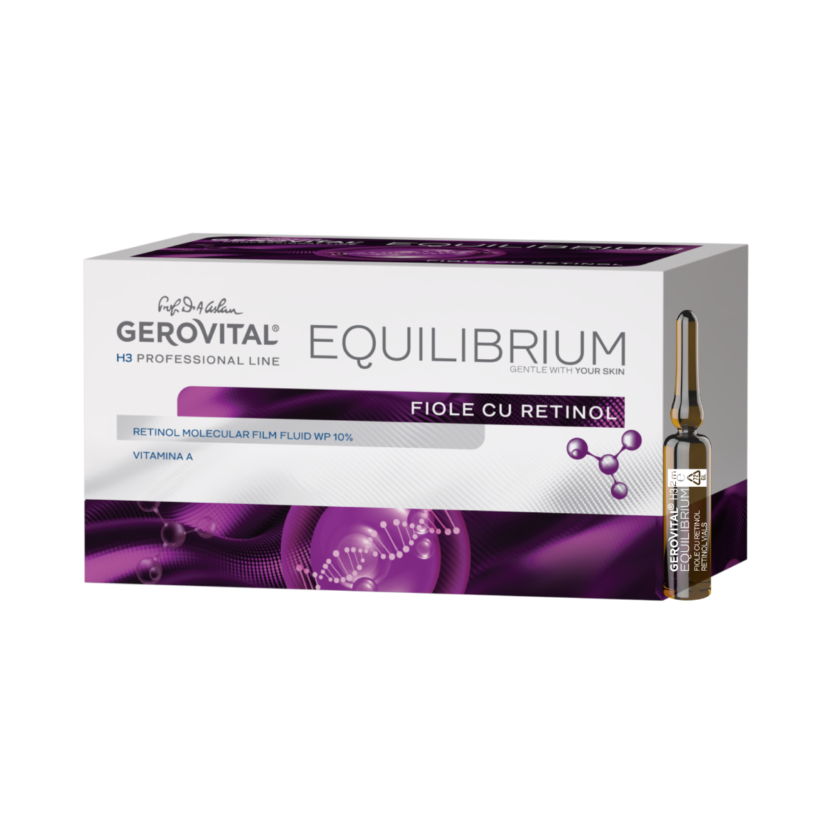 Fiole Antirid Cu Retinol și Vitamina A Cu Efect De Rennoire Celulară și Fermitate, Gerovital H3 Equilibrium, 20 Fiole X 2 Ml