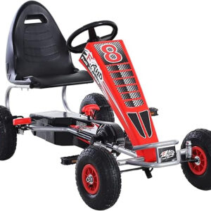 GO Kart cu pedale, 6-15 ani, Kinderauto F8-3, roti Gonflabile 6 inch, culoare rosu
