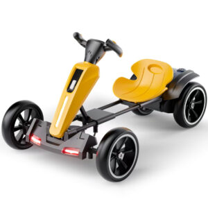 Kart electric pentru copii 3-7 ani, Kinderplay GoKart V2, 12V, putere 45W, control parental, bluetooth, pliabil, galben