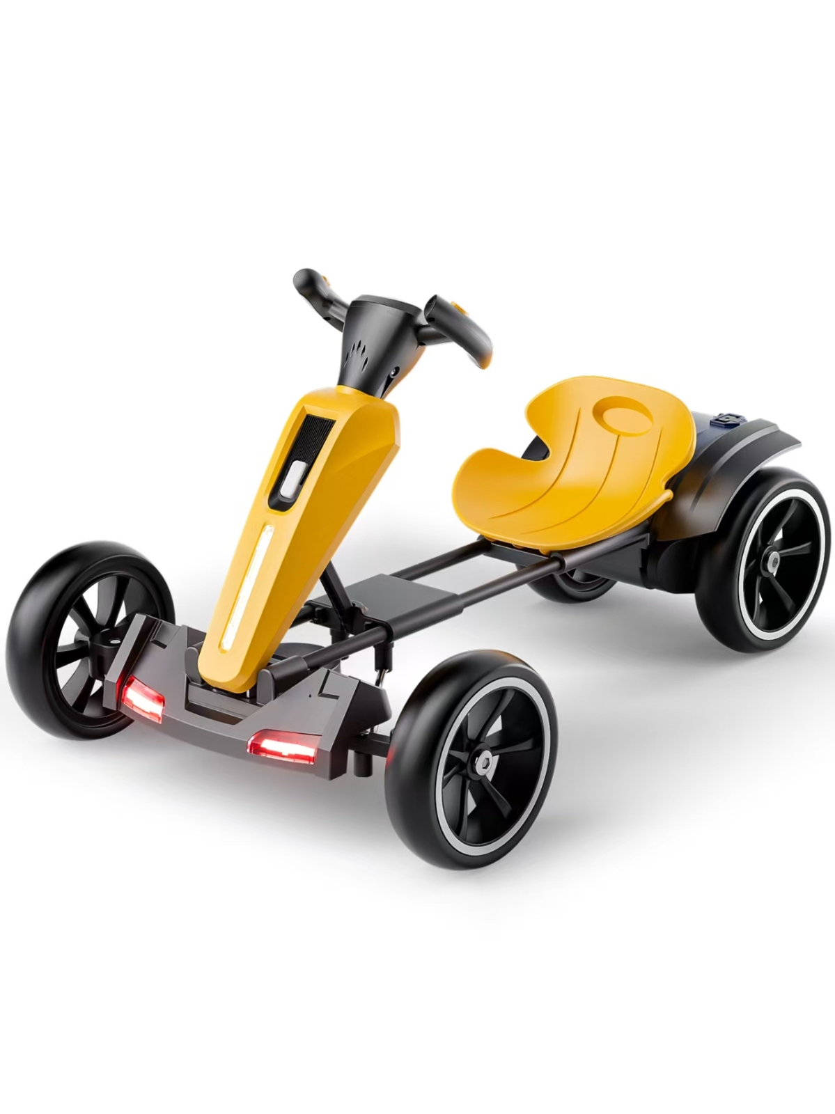 Kart electric pentru copii 3-7 ani, Kinderplay GoKart V2, 12V, putere 45W, control parental, bluetooth, pliabil, galben