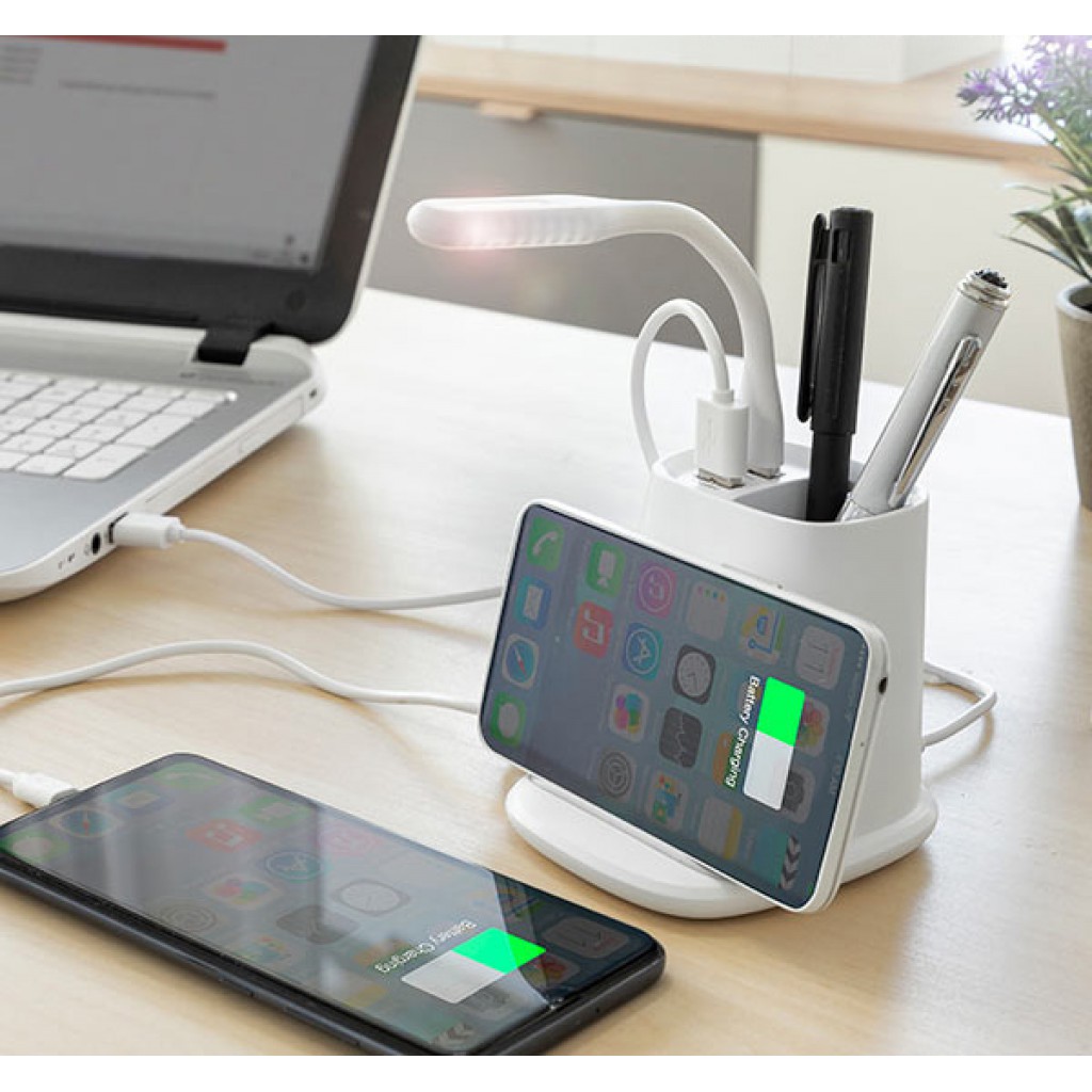 Incarcator wireless cu suport organizator și lampa led usb 5-in-1