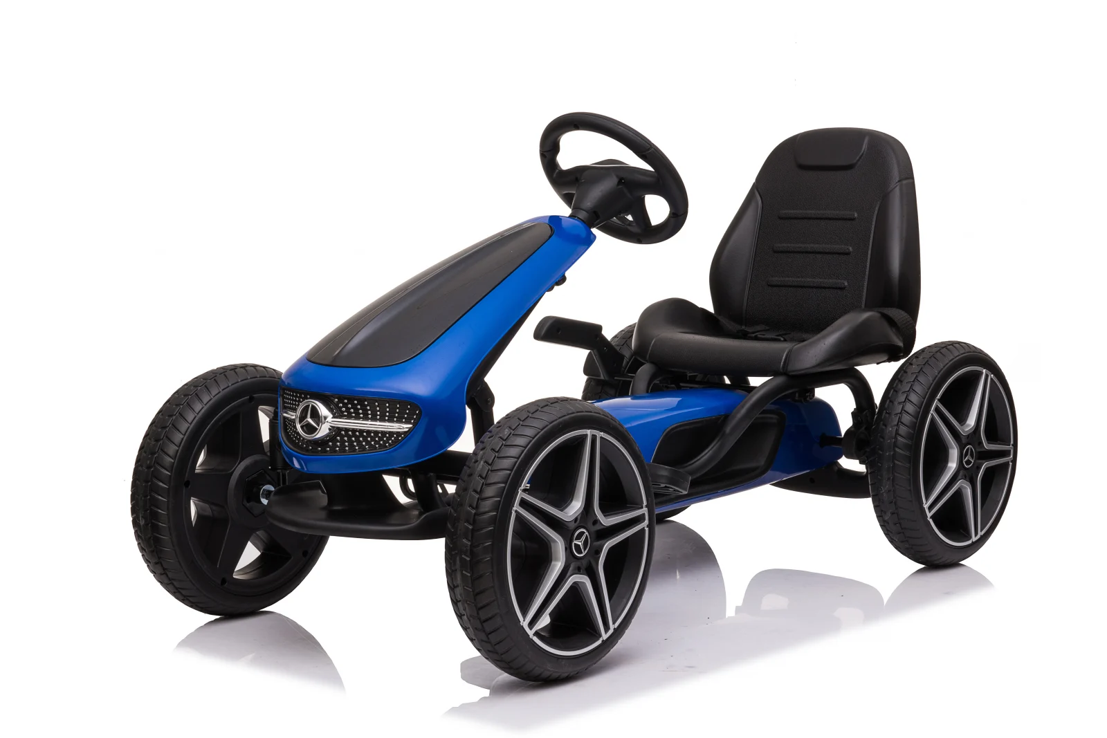 Kart cu pedale Mercedes, roti din cauciuc solid, scaun reglabil, centura de siguranta, albastru