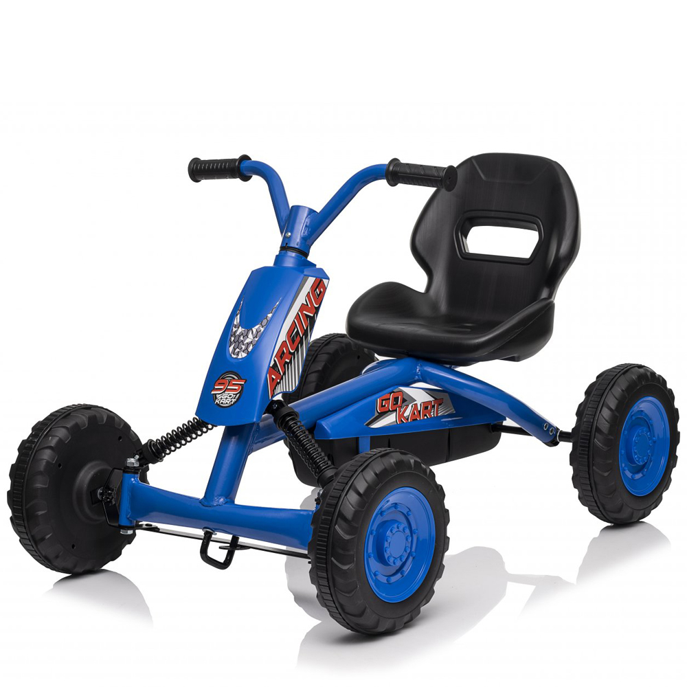 Kart cu pedale, Kinderplay ArcSpring, pentru copii intre 2 si 6 ani, amortizoare, albastru