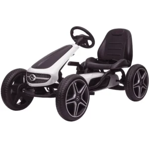 Kart cu pedale Mercedes,  roti din cauciuc solid, scaun reglabil, centura de siguranta, alb