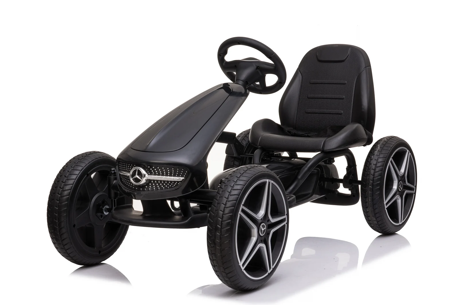 Kart cu pedale Mercedes, roti din cauciuc solid, scaun reglabil, centura de siguranta, negru
