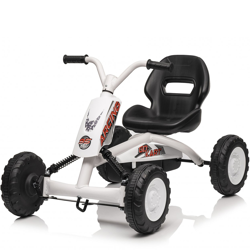 Kart cu pedale, pentru copii 2-6 ani, Kinderplay ArcSpring, cadru metal, amortizoare, alb