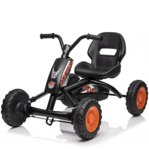 Kart cu pedale, Kinderplay ArcSpring, pentru copii 2-6 ani, cadru metal, amortizoare, negru