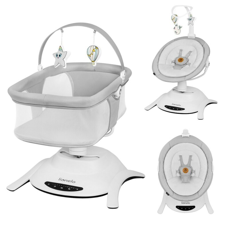 Set 2 in 1, Balansoar si landou, Lionelo, Bella, Rotative 360, Ecran tactil si telecomanda, Electric, Scaun reglabil, 6 miscari unice, 5 viteze, Cu melodii, Gri