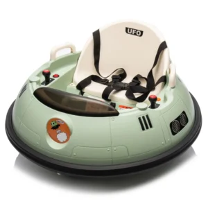 Masinuta busitoare pentru copii, Kinderplay UFO, telecomanda control parental, rotatie 360, 80W, 12V, verde
