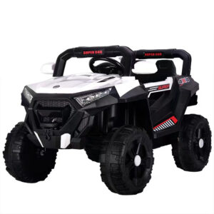 Masinuta electrica pentru copii, 4×4 Kinderauto SuperCar, 100W, 12V, cu scaun tapitat, alba