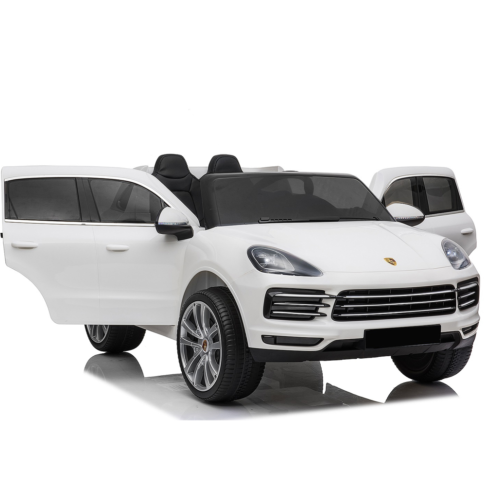 Masinuta electrica pentru 2 copii, Porsche Cayenne XXL, cu roti moi si scaun tapitat, 180W, 12V, alba