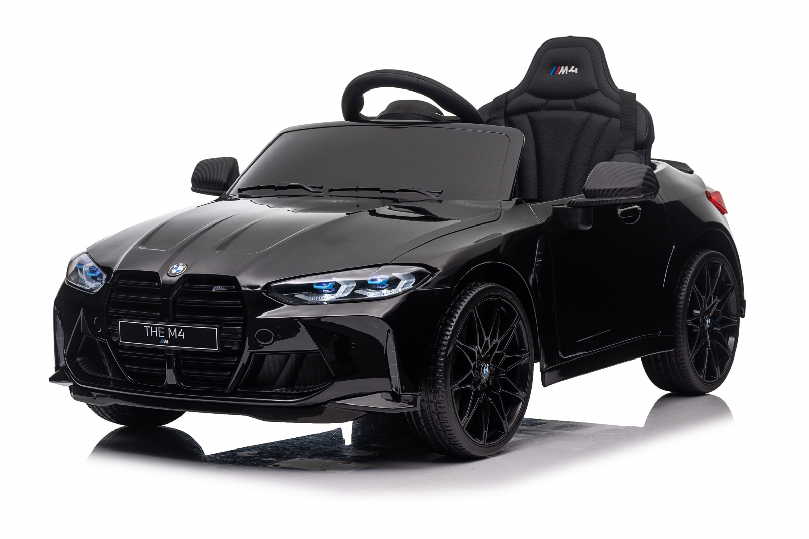 Masinuta electrica pentru copii, Bmw M4, 90W, 12V 7Ah, roti EVA, scaun tapitat, negru