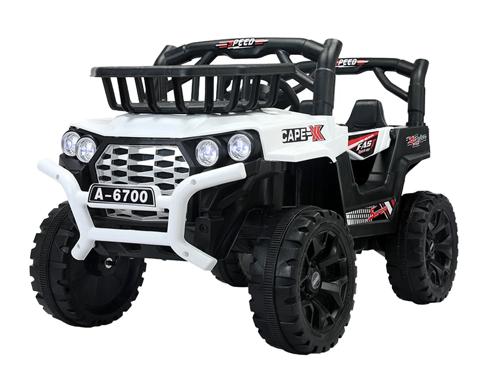 Masinuta electrica pentru copii intre 2 si 4 ani, 4x4, Kinderauto CAPE-X, 100W, 12V, scaun tapitat, alb