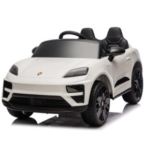 Masinuta electrica pentru copii, Porsche Macan, 140W 12V, roti EVA, scaun tapitat, echipata premium, alba