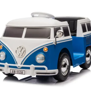 Masinuta electrica pentru copii, VW Samba Bus 70W, baterie 12V 7Ah, roti moi, scaun tapitat, culoare albastra