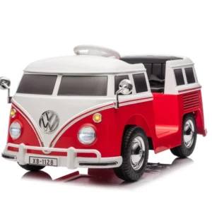 Masinuta electrica pentru copii, VW Samba Bus 70W, baterie 12V 7Ah, roti moi, scaun tapitat, culoare rosie