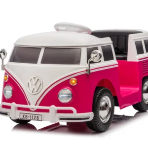 Masinuta electrica pentru copii, VW Samba Bus 70W, baterie 12V 7Ah, roti moi, scaun tapitat, culoare roz
