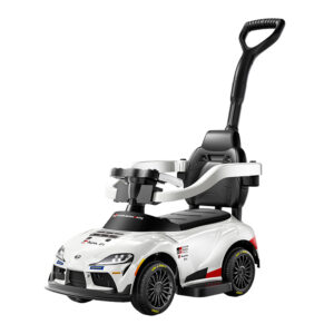 Masinuta electrica cu maner pentru copii, 3 in 1, Toyota GR Supra GT4, pentru copii 1-3 ani, 30W, 6V, alba