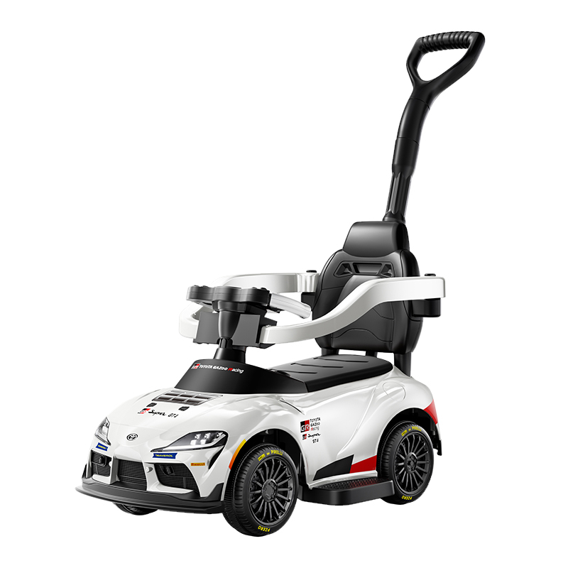 Masinuta electrica cu maner pentru copii, 3 in 1, Toyota GR Supra GT4, pentru copii 1-3 ani, 30W, 6V, alba